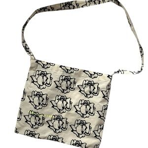 Freda Salvador Ivory Black Flower Canvas Crossbody Tote Bag